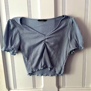 Shein blue puff sleeve crop top